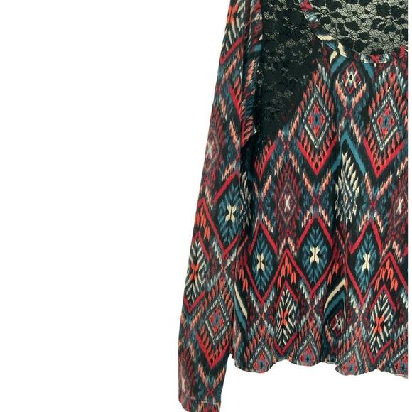 Maurices Top Womens Large Multicolor Aztec Print Floral Lace Long Sleeves Casual - Picture 6 of 10